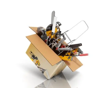 Concept of product categories construction tool fly out of the box 3d render 스톡 일러스트