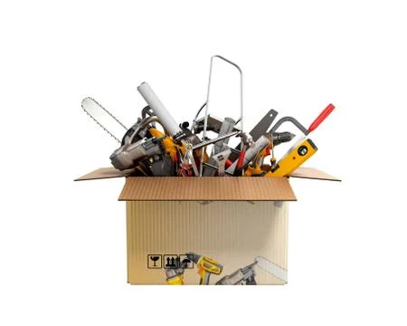 Concept of product categories construction tool in the box on white backgroun Stock Illustration