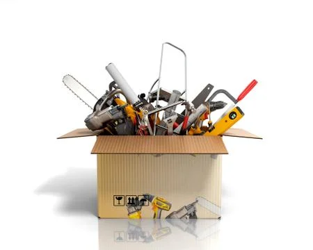 Concept of product categories construction tool in the box on white backgroun Stock Illustration