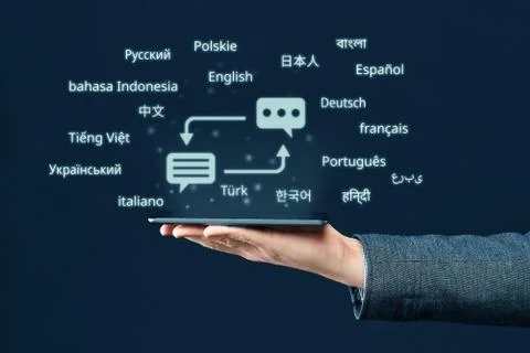 Concept of a program for a smartphone to translate from different languages Stock Photos
