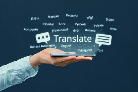 The concept of a program for translating in a smartphone from different langu Stock Photos