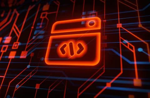 Concept of programming code on screen with software development UI and saving Stock Illustration