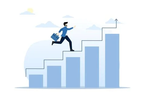 Concept of progress or increasing success, steps forward to develop a business. イラスト素材
