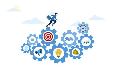 Concept of project management or manager, work process or workflow to success. Stock Illustration
