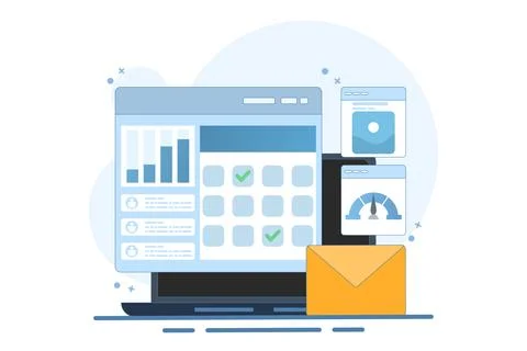 Concept of project management software that handles multiple business tasks Stock Illustration