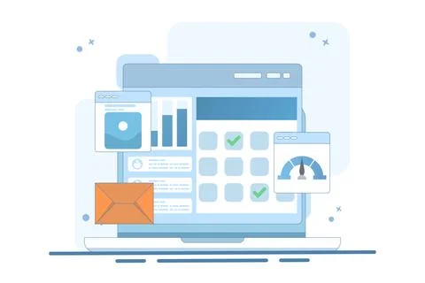 Concept of project management software that handles multiple business tasks Stock Illustration