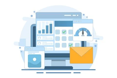 Concept of project management software that handles multiple business tasks Stock Illustration