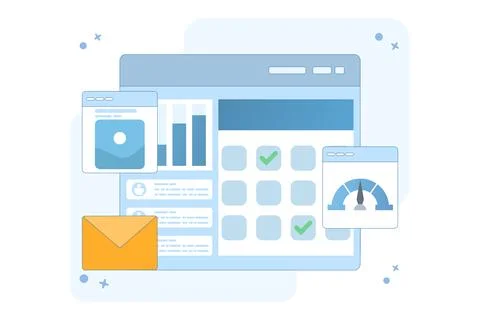 Concept of project management software that handles multiple business tasks Stock Illustration