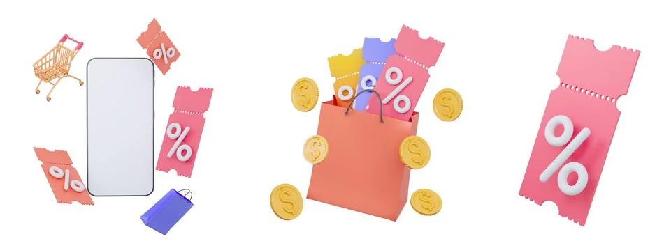 The concept of a promotional code. Coupon in your shopping bag. with coins Stock Illustration