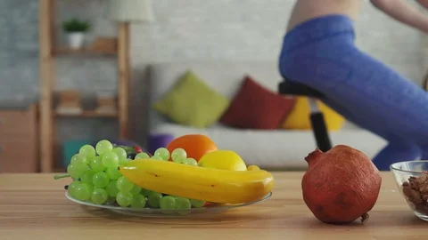 Concept of proper nutrition,on the table are vegetables fruits and nuts close up Stock Footage 113567678