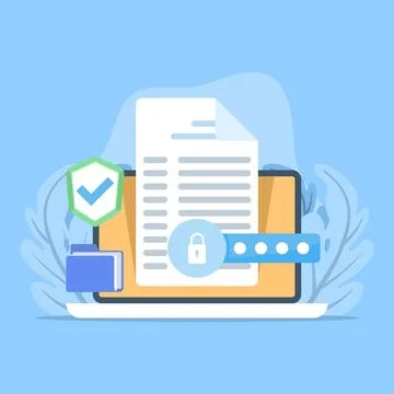 Concept of protecting documents and files using cloud server and encryption Stock Illustration