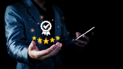 The concept of providing a five-star premium service. businessman showing awa Stock Photos