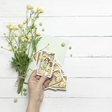 Concept of psychic advisor or ways of divination with cards. Stock Photos