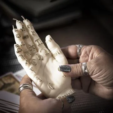 Concept of psychic advisor or ways of divination with cards. Stock Photos