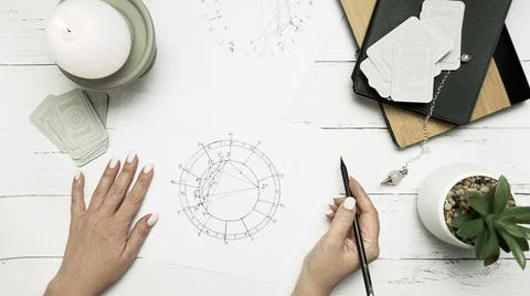 Concept of psychic advisor or ways of divination with cards. Stock Photos