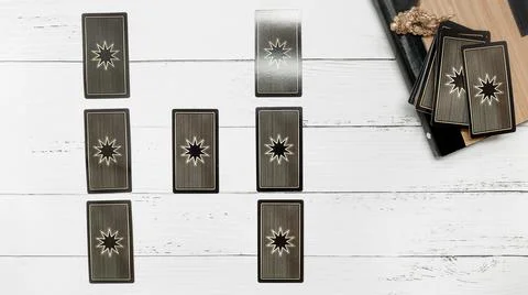 Concept of psychic advisor or ways of divination with cards. Stock Photos