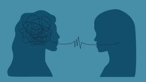 The concept of psychological help and support. Animation of two female portraits Stock Footage 233063935