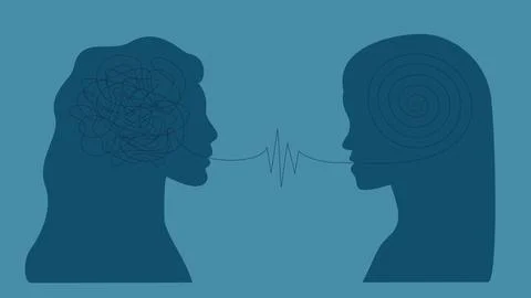 The concept of psychological help or training. Two female silhouettes lead a Stock Illustration