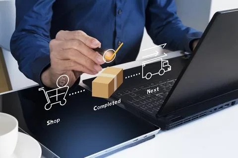 The concept of purchasing products and checking the delivery process, track.. Stock Photos
