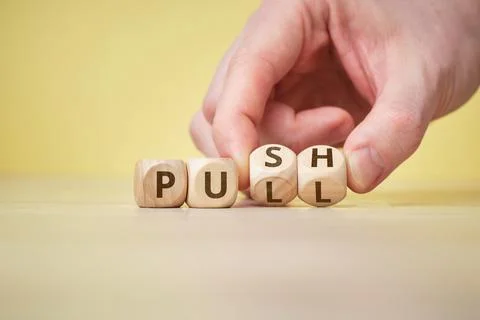 The concept of push and pull as antonym and change Stock Photos