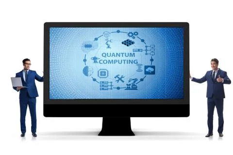 Concept of quantum computing with businessman Stockfoto's