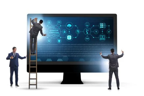 Concept of quantum computing with businessman 库存照片