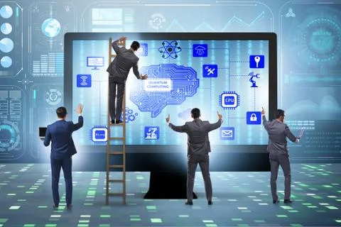 Concept of quantum computing with businessman 库存照片