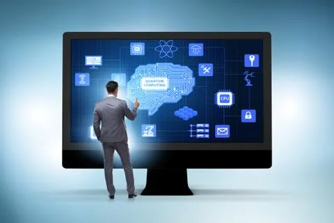 Concept of quantum computing with businessman 스톡 사진