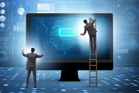 Concept of quantum computing with businessman 库存照片