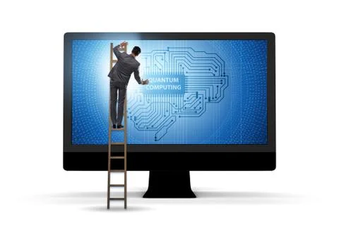 Concept of quantum computing with businessman 库存照片