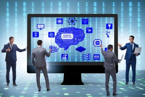 Concept of quantum computing with businessman 库存照片