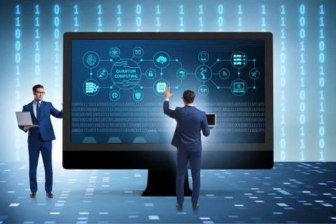 Concept of quantum computing with businessman Stockfoto's