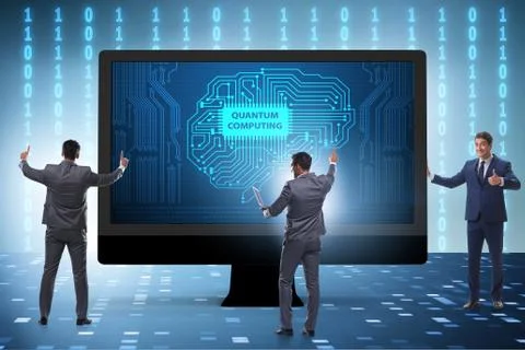 Concept of quantum computing with businessman Stockfoto's