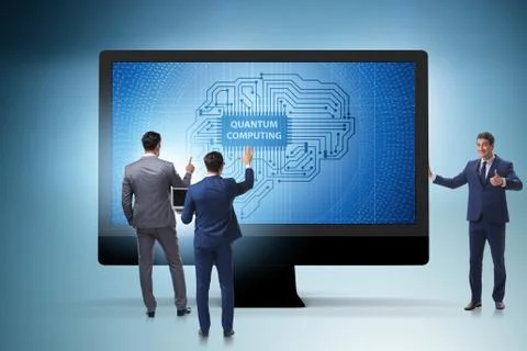 Concept of quantum computing with businessman 库存照片