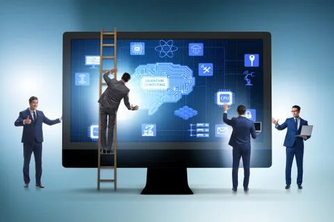 Concept of quantum computing with businessman Stock Photos