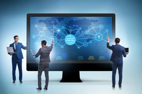 Concept of quantum computing with businessman 库存照片