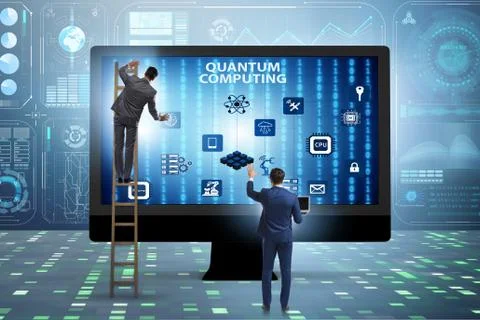 Concept of quantum computing with businessman 库存照片