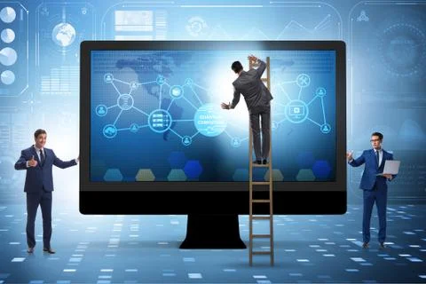 Concept of quantum computing with businessman Stockfoto's