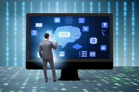 Concept of quantum computing with businessman Stockfoto's