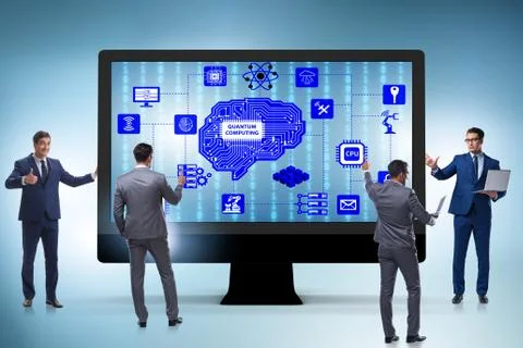 Concept of quantum computing with businessman 库存照片