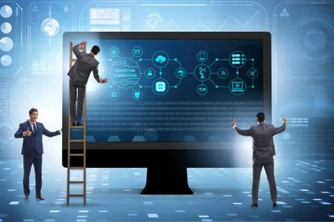 Concept of quantum computing with businessman 库存照片