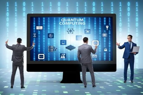 Concept of quantum computing with businessman Stockfoto's