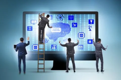 Concept of quantum computing with businessman 库存照片