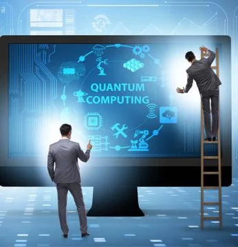 Concept of quantum computing with businessman Stockfoto's