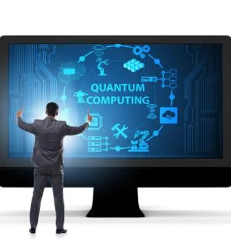 Concept of quantum computing with businessman 库存照片