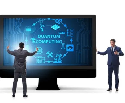 Concept of quantum computing with businessman Stockfoto's