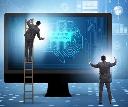 Concept of quantum computing with businessman 库存照片