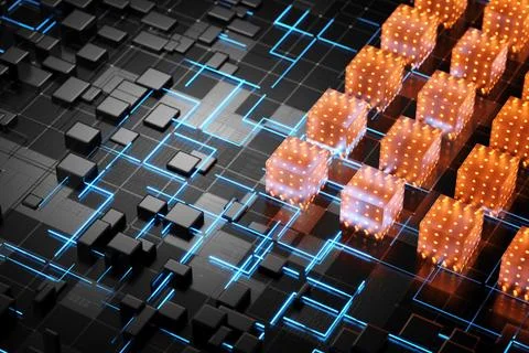 Concept of a quantum processor. Big data concept. 3d render. Stock Illustration