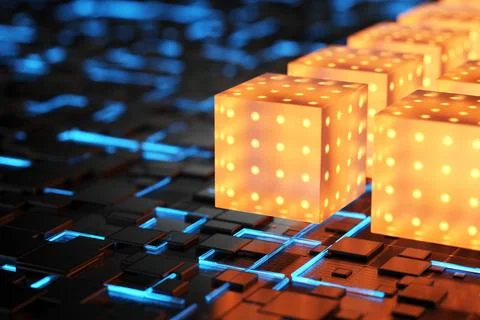 Concept of a quantum processor. Database concept. 3d render. 스톡 일러스트