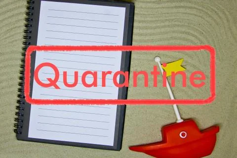 Concept of quarantine quarantine blocking. Composition of summer objects symb Stock Photos
